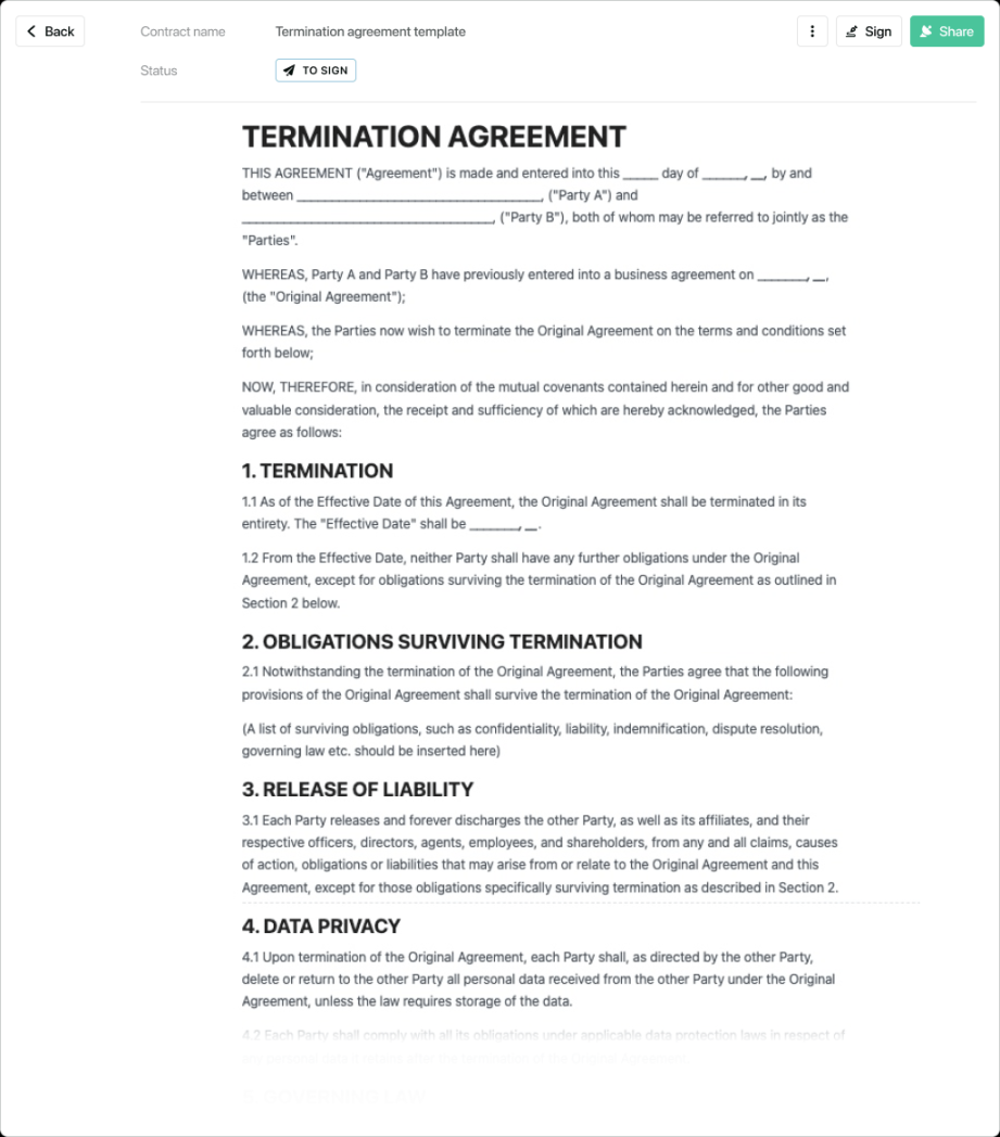 Termination agreement template - free to use