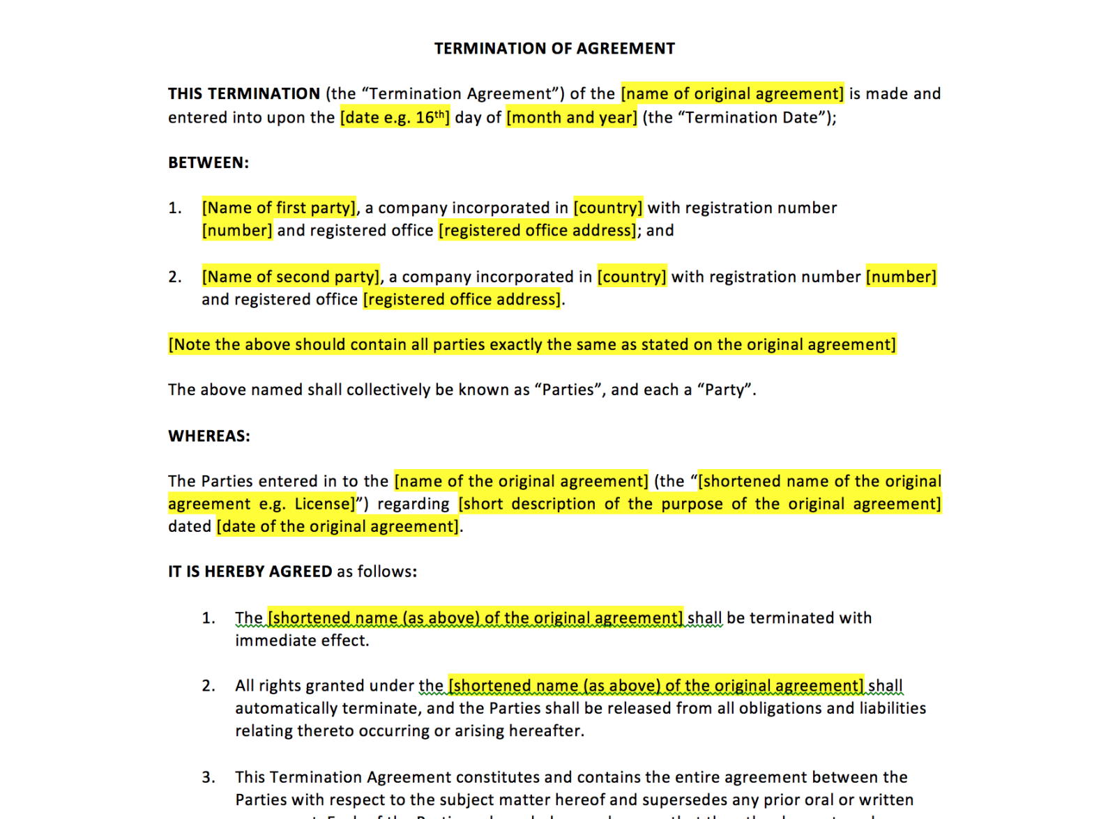 Termination of Agreement Template  UK Template Agreements and