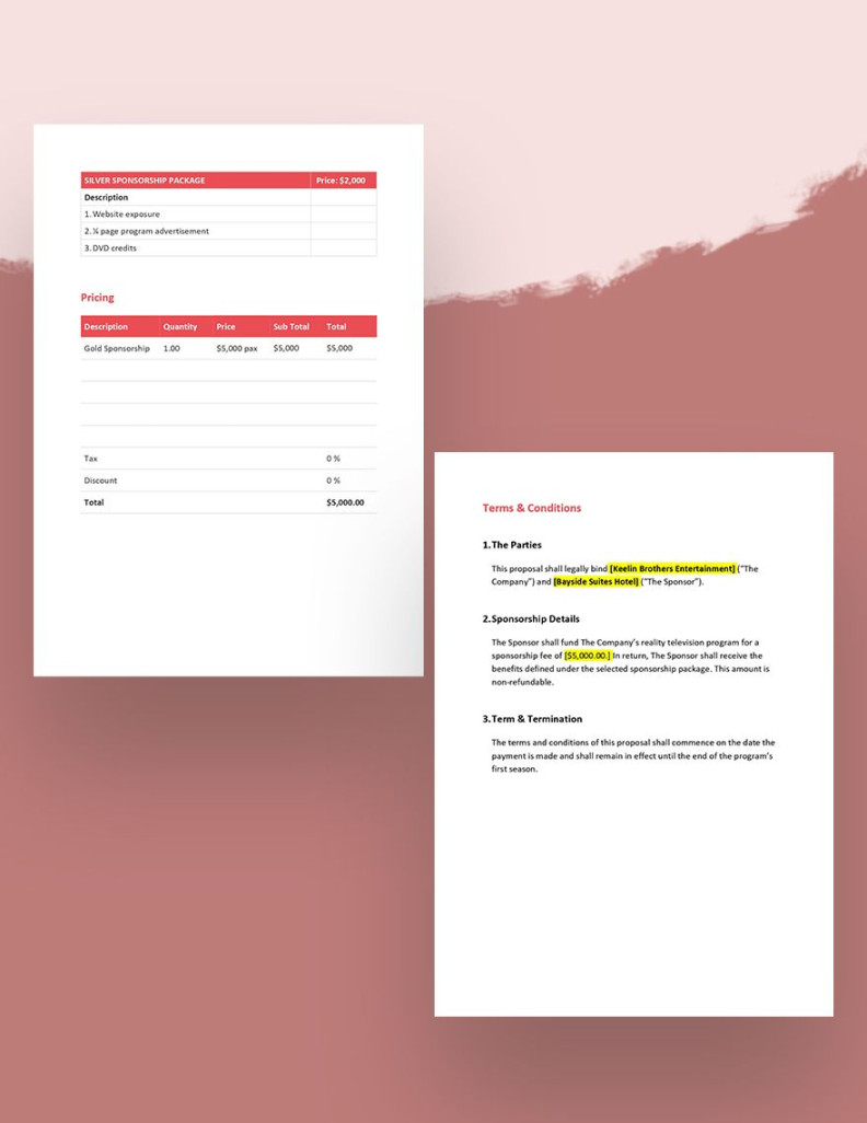 Tv Show Sponsorship Proposal Template in Pages, Word, Google Docs