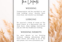 Wedding Hotel Information Card Template