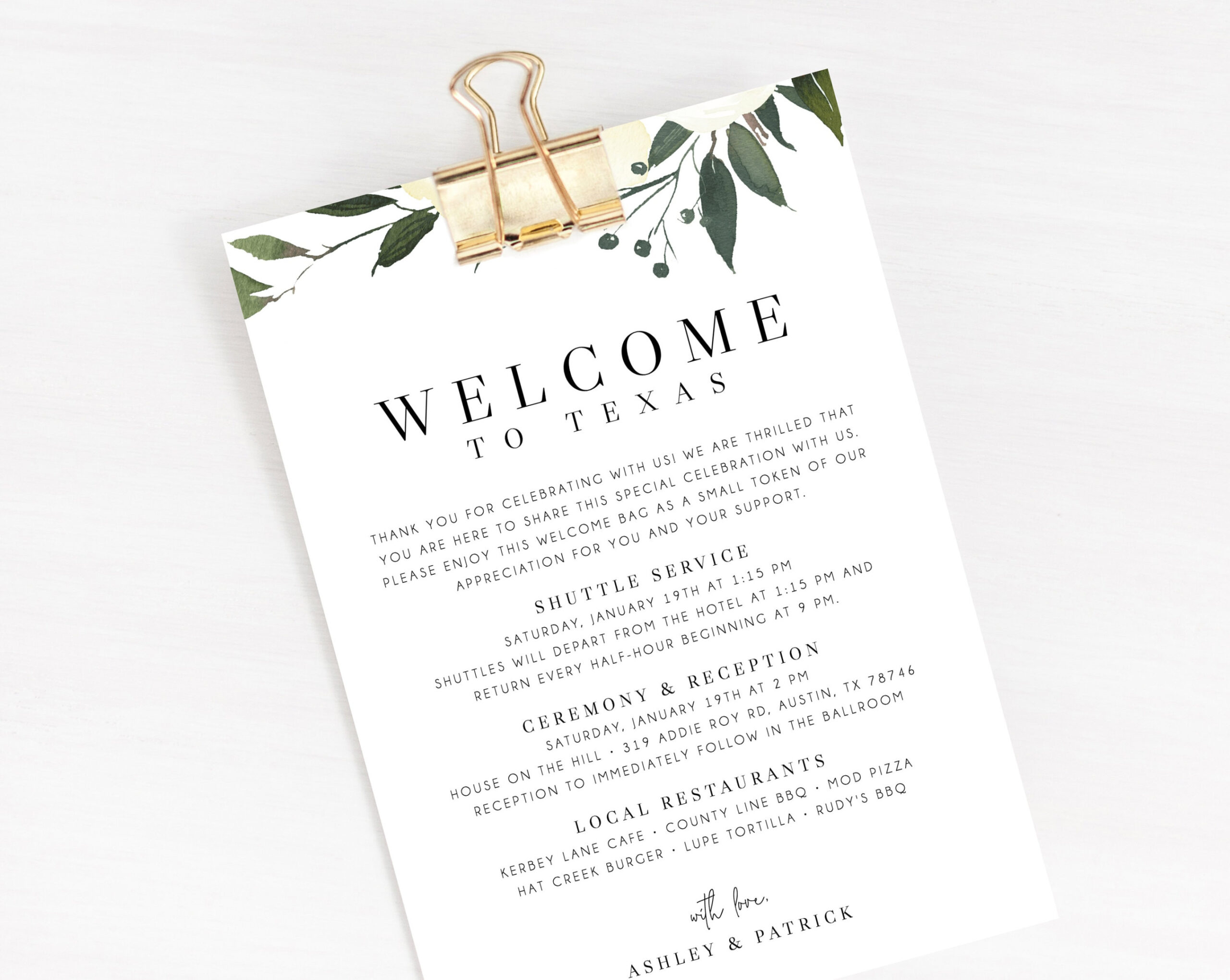 Welcome Letter Template, Wedding Itinerary Card, Welcome Bag