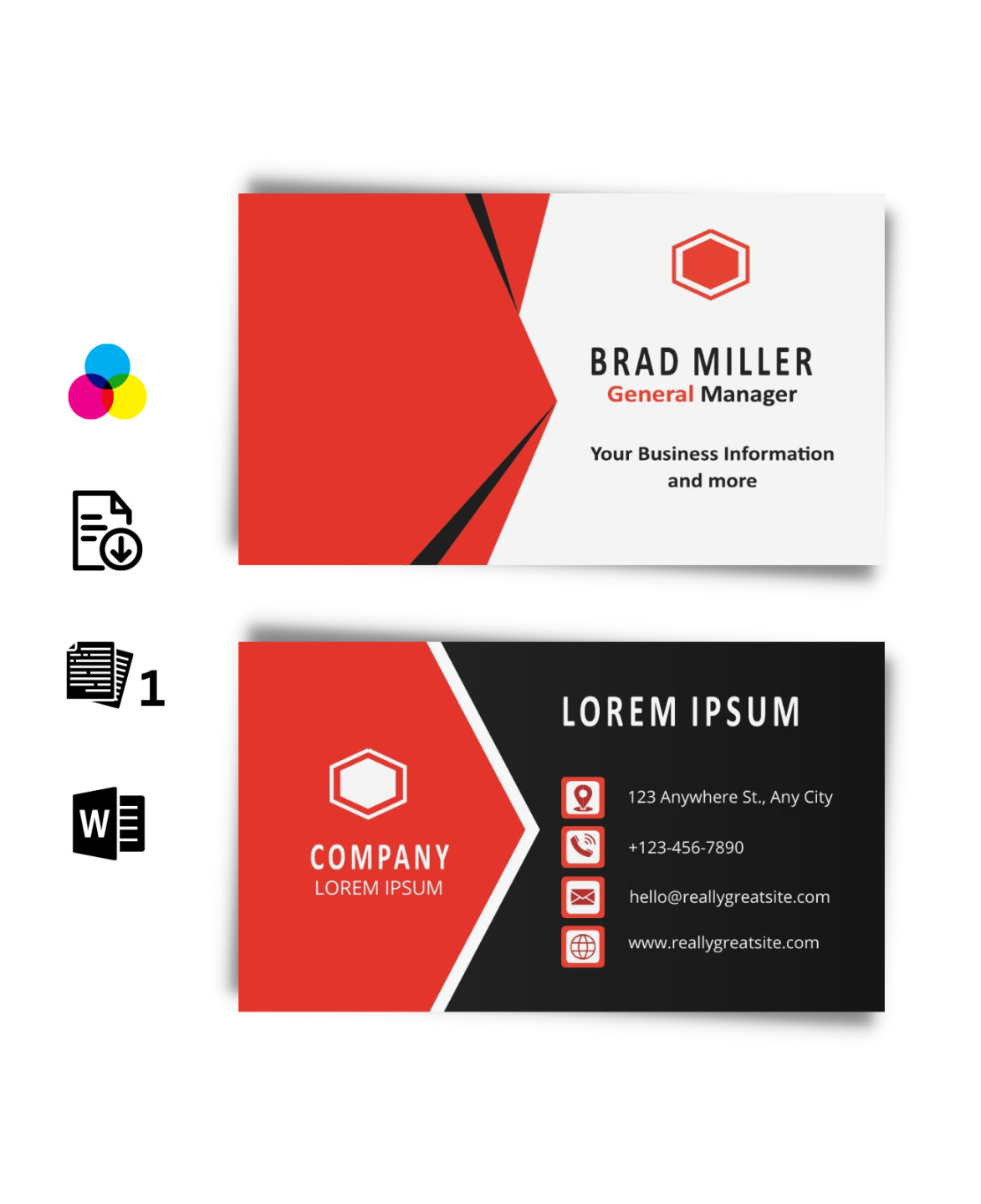 Word business card template - Red and white