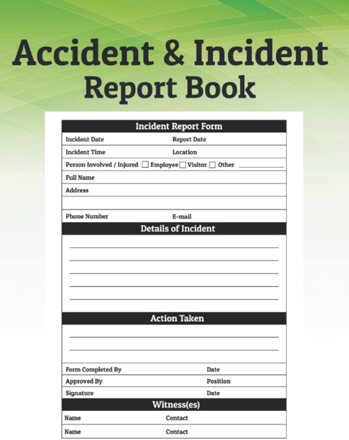 Accident & Incident Report Book: incident report form, Health