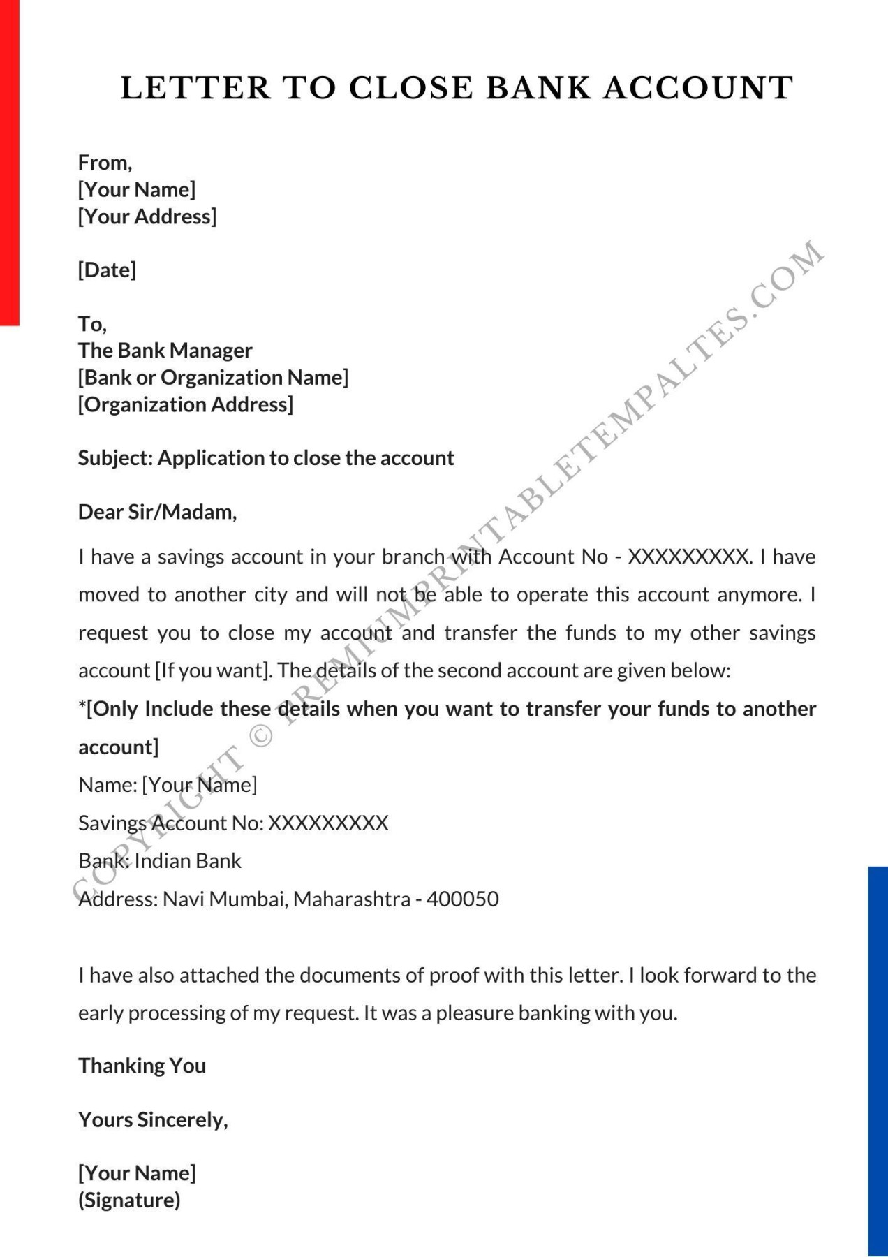 Bank Account Closing Letter Template