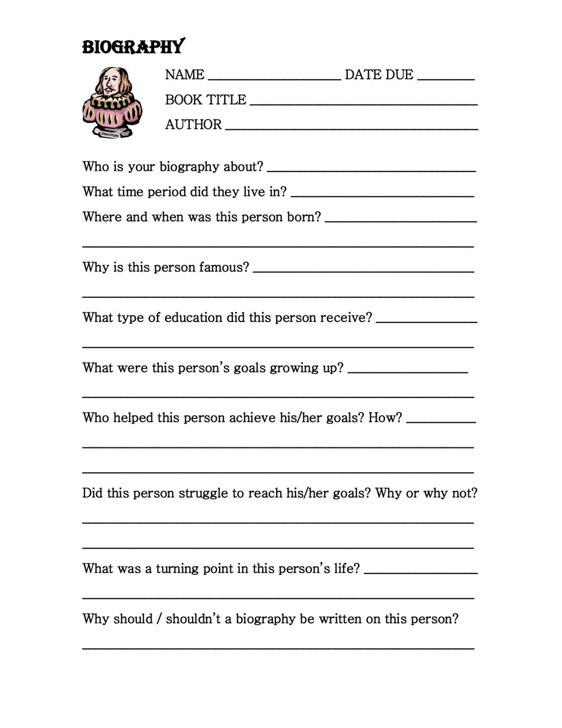 Biography Book Report -  Free PDF Printables  Printablee