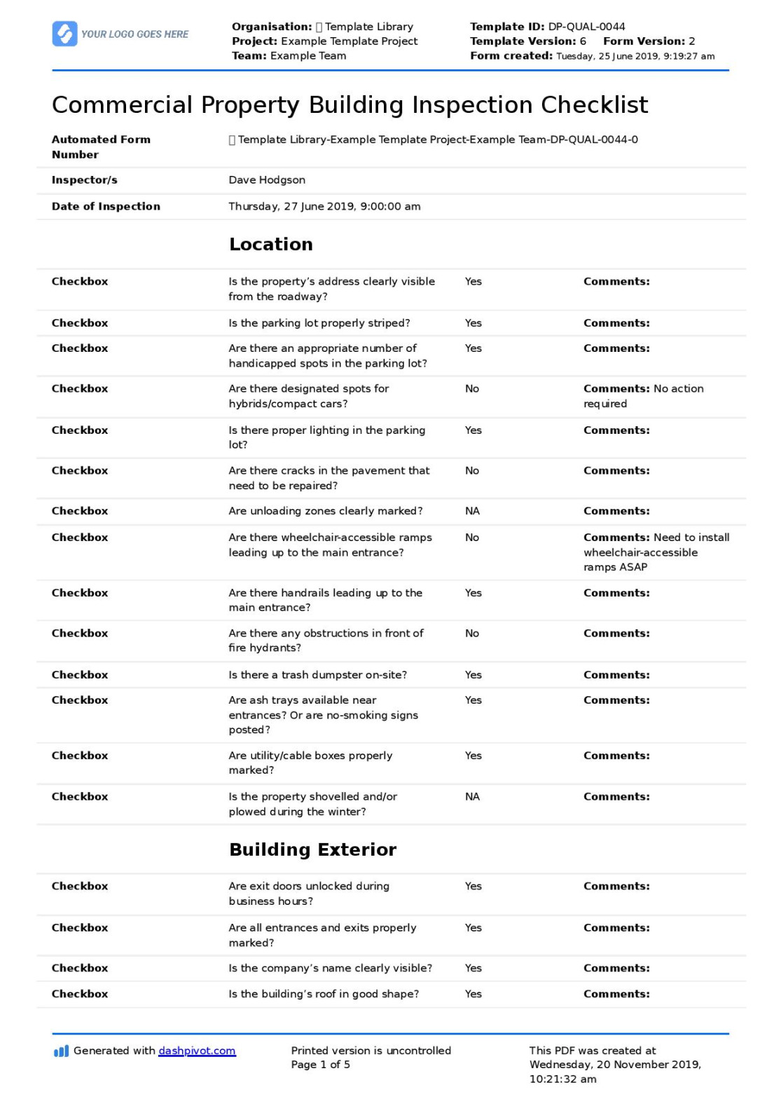 Commercial Building Inspection Checklist: Download as PDF