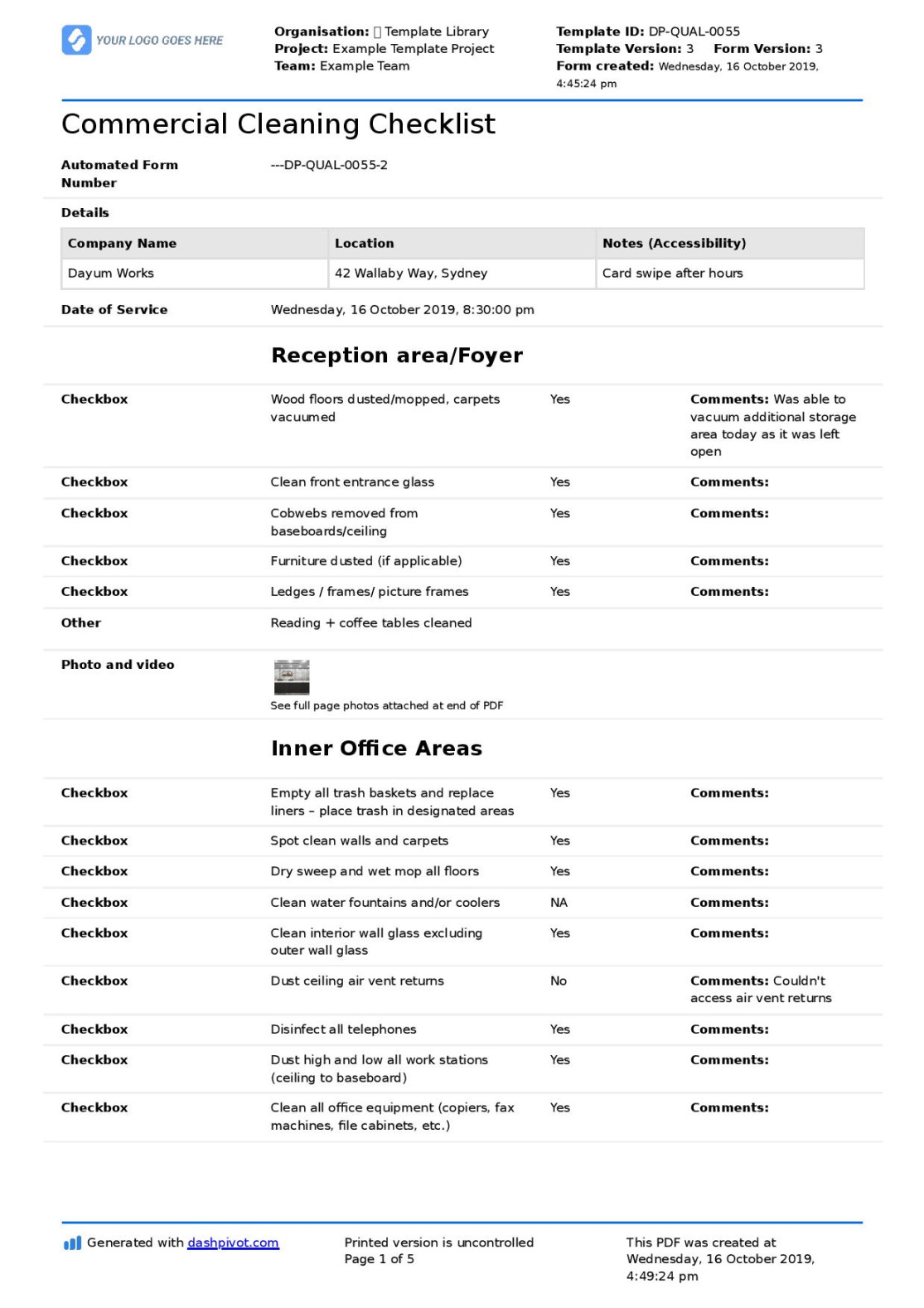 Commercial Cleaning Checklist Template: Free & printable