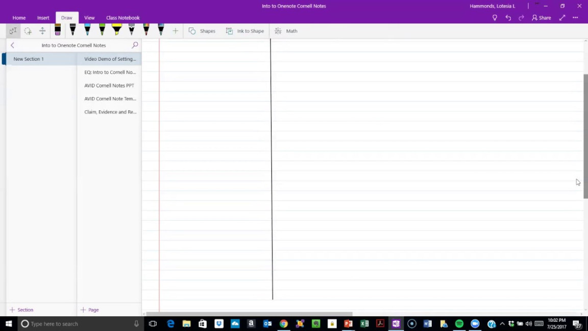 Copy of Cornell Note set-up in OneNote