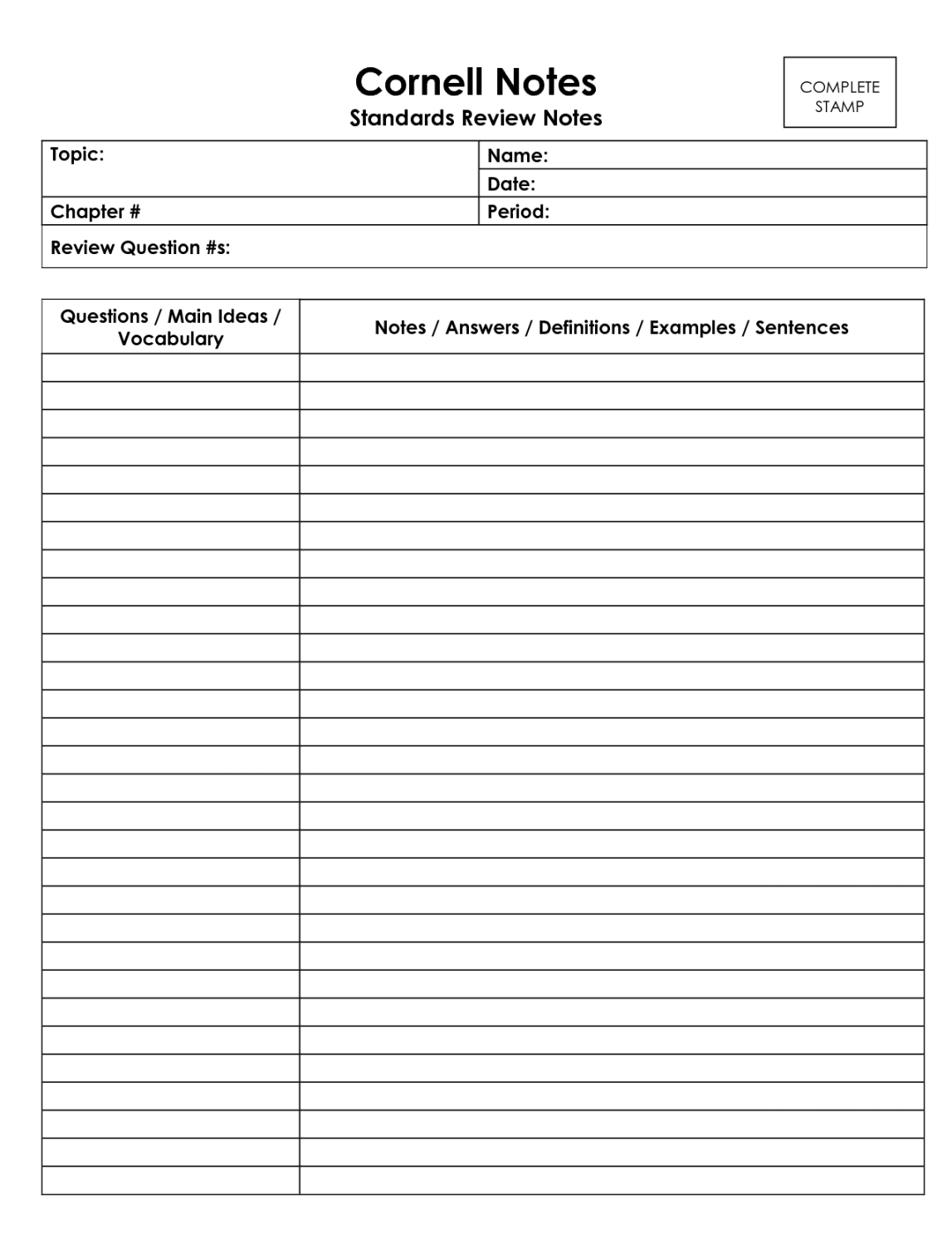 Cornell Notes Template Doc