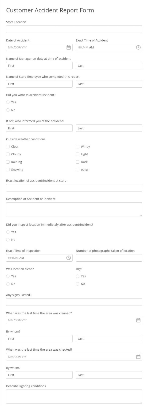 Customer Accident Report Form Template  FormBuilder