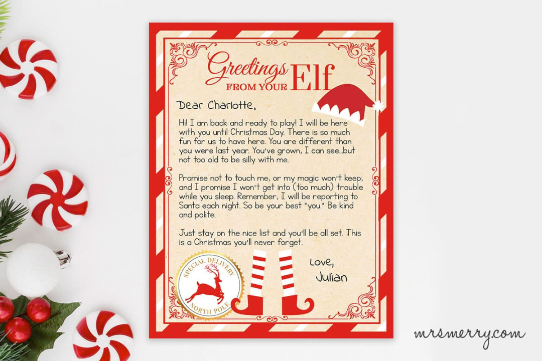 Elf on the Shelf Arrival Letter Personalized Printable  Mrs