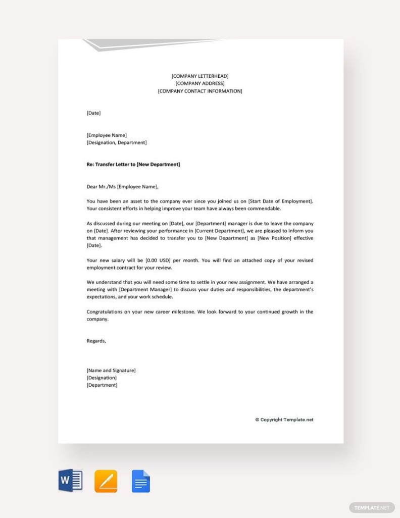 Employee Transfer Letter from One Department to Another in Google