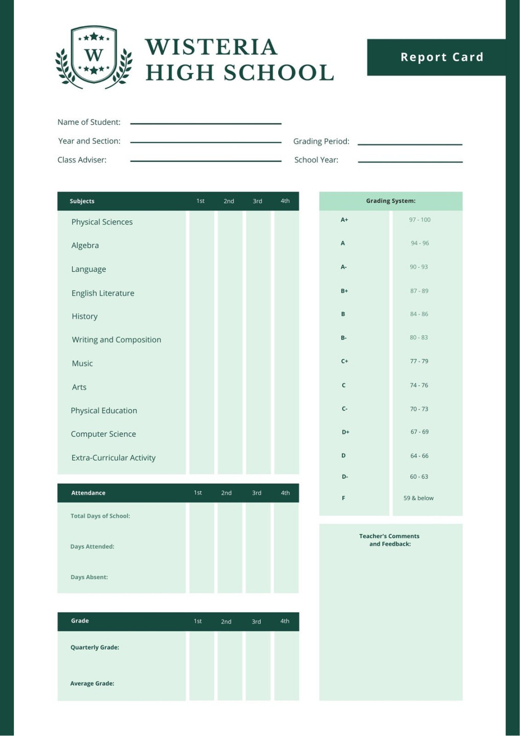 Free and printable high school report card templates  Canva