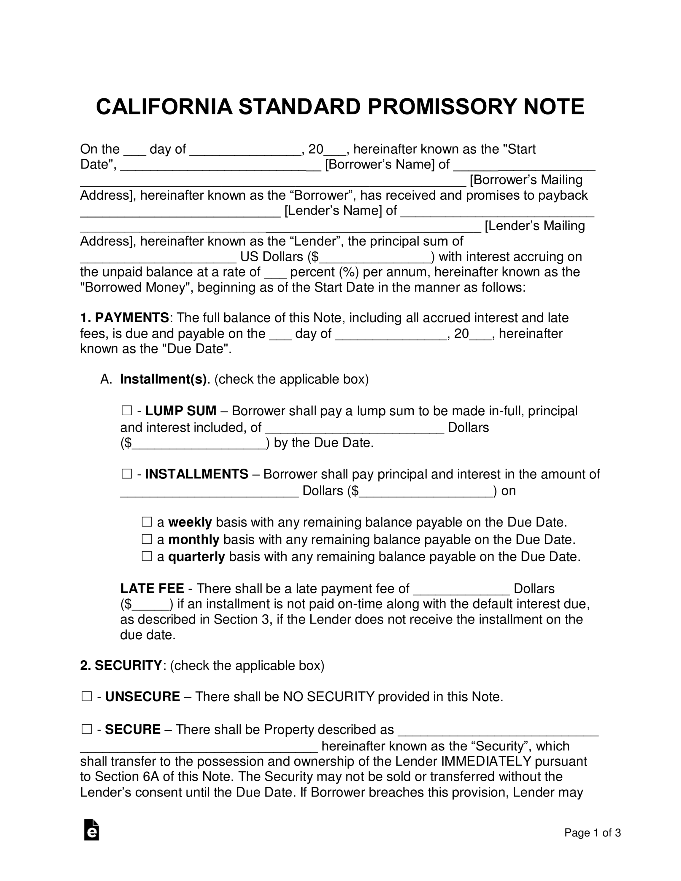 Free California Promissory Note Templates - PDF  Word – eForms