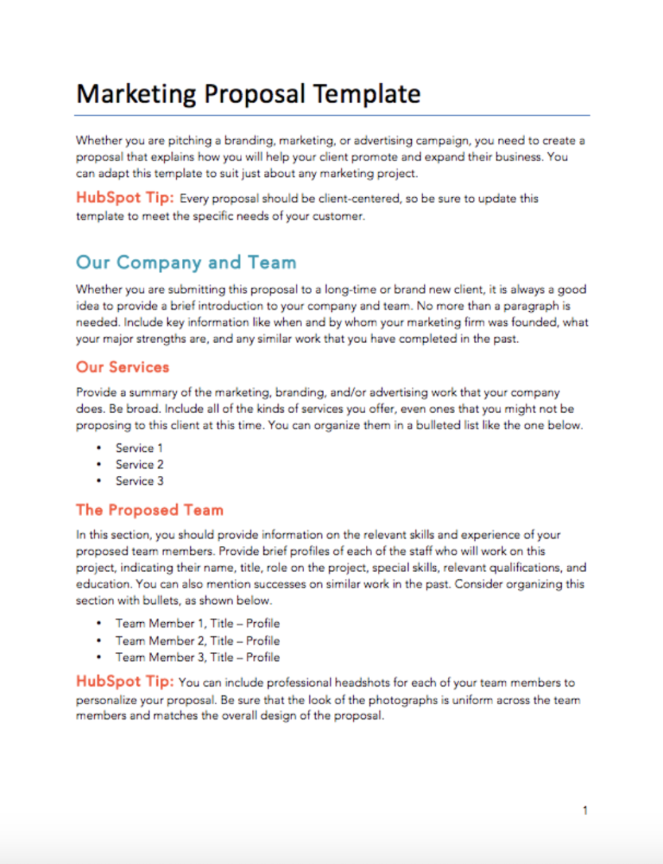 Free Marketing Proposal Template Template for Word  PDF  HubSpot