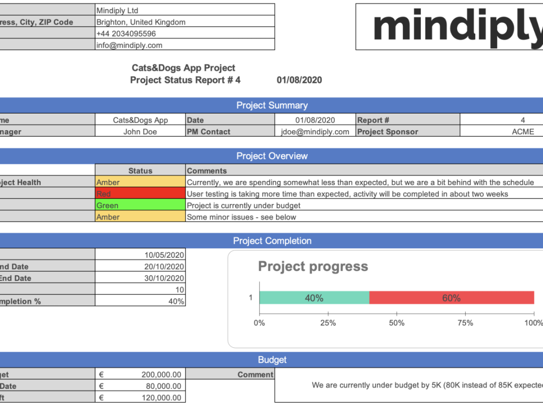 Free Project Management Report Template - Mindiply