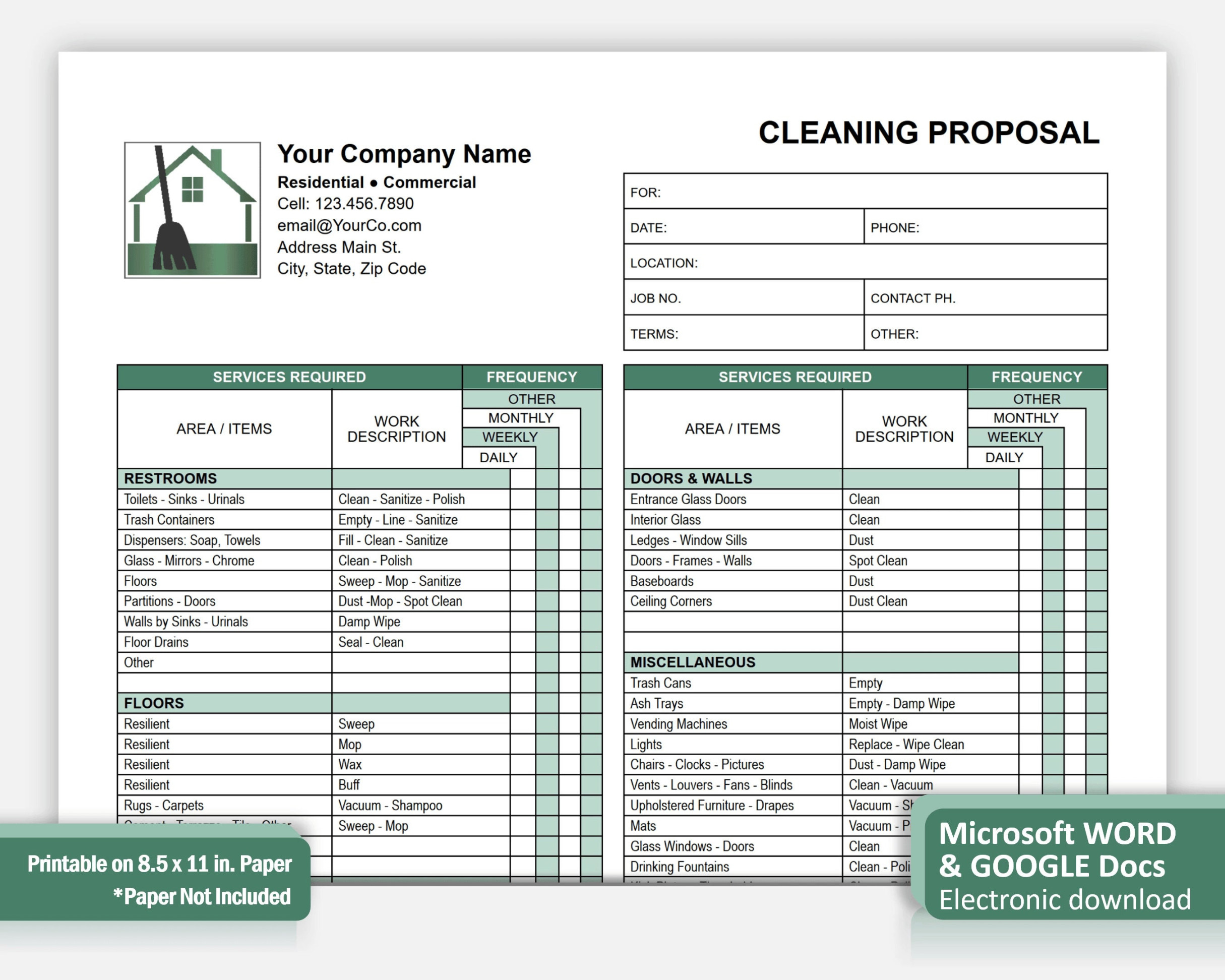 Green Cleaning Proposal Template WORD, Commercial Cleaning