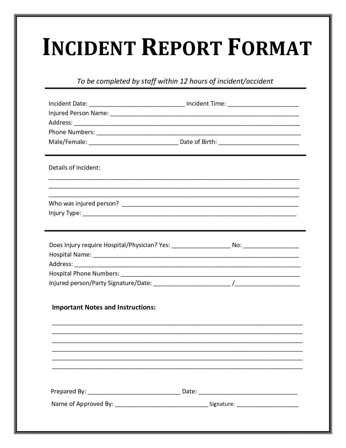 Incident Report Form Template  After School Sign In intended for