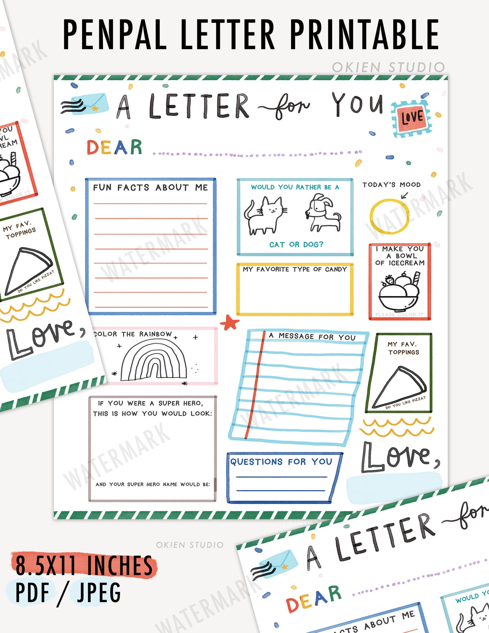 Kids Pen Pal Printable, Letter Templates for Kids, Letter