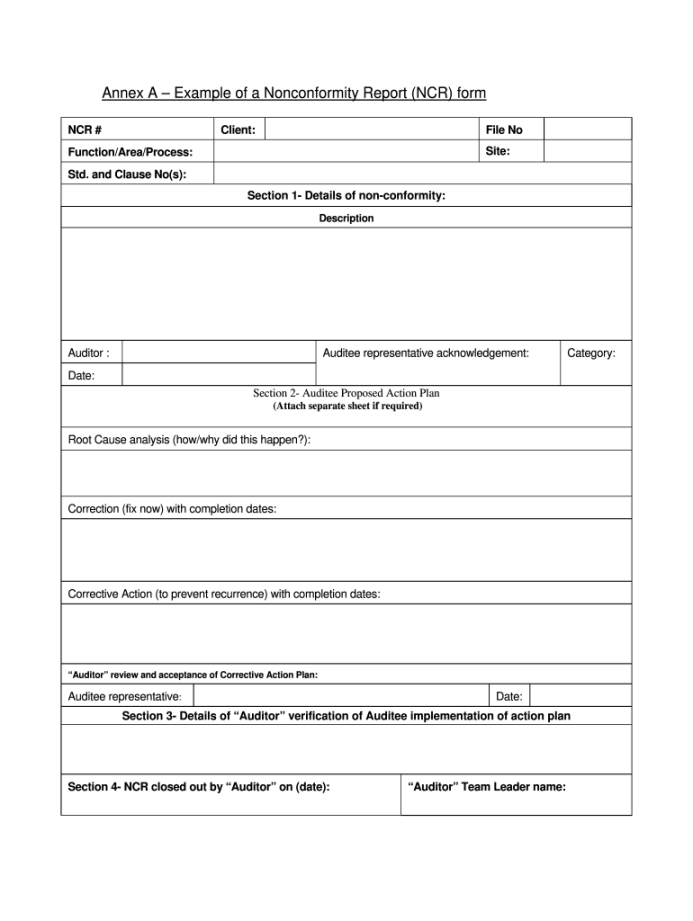 Non Conformance Report Template - Fill Online, Printable, Fillable