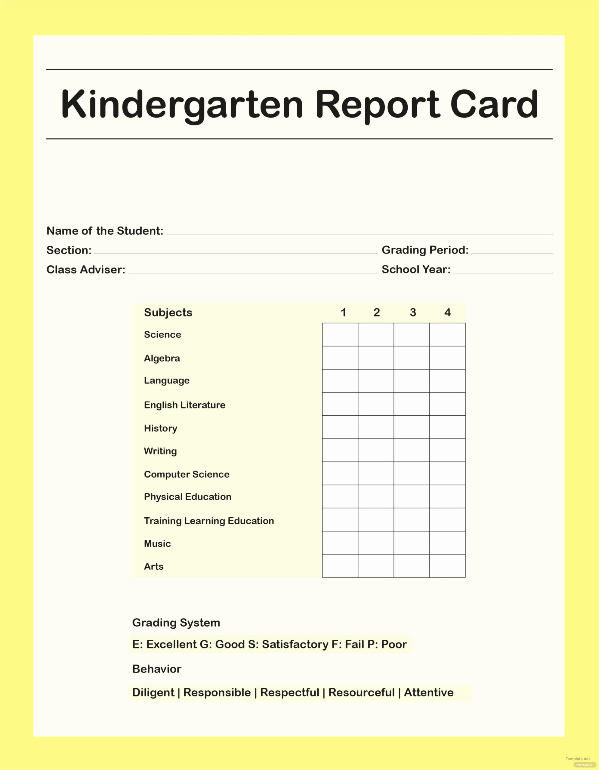 Preschool Report Card Template Unique Free Kindergarten Report