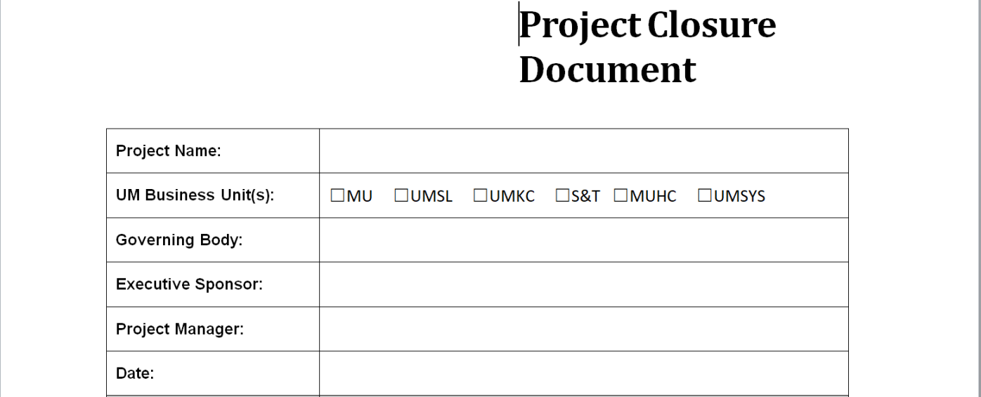 Project closure Report Template