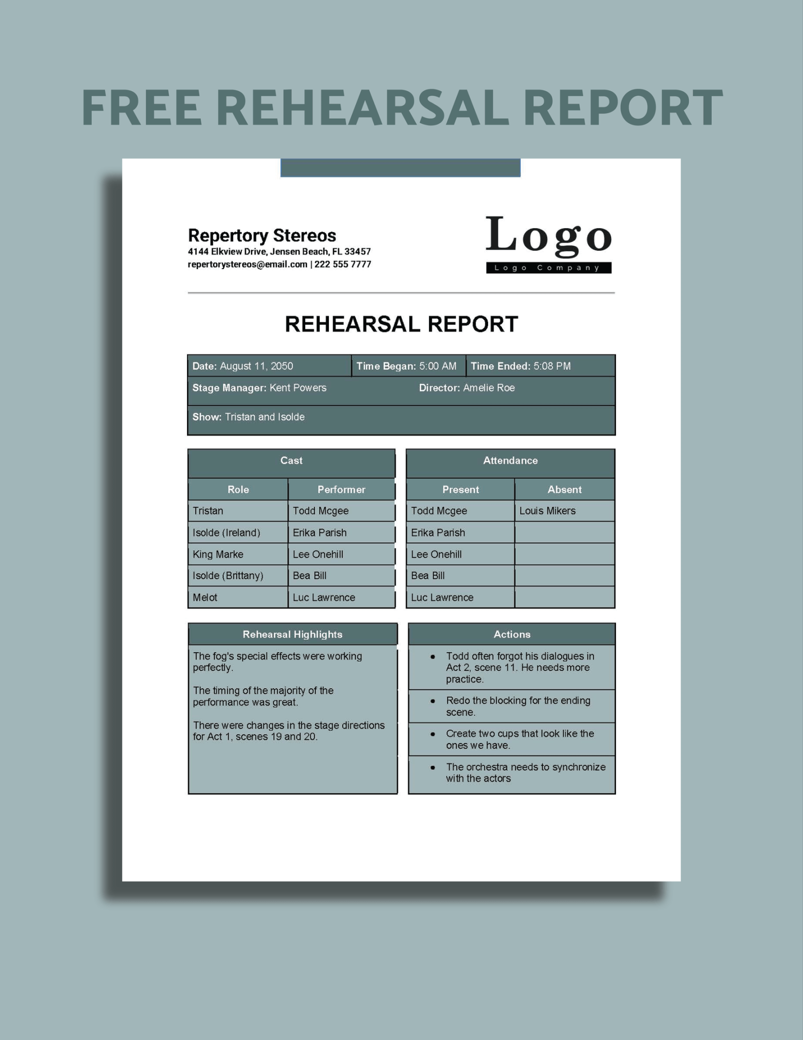 Rehearsal Report Template in Word, Google Docs - Download