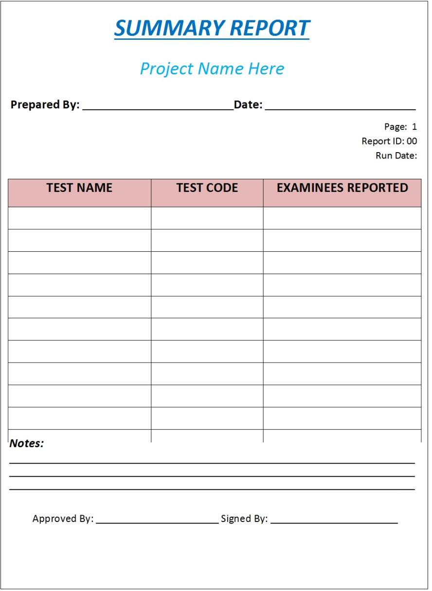 Summary Report Template - Free Report Templates