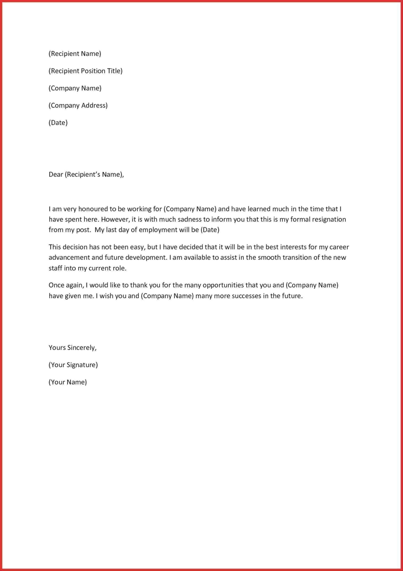 Template For Resignation Letter Singapore