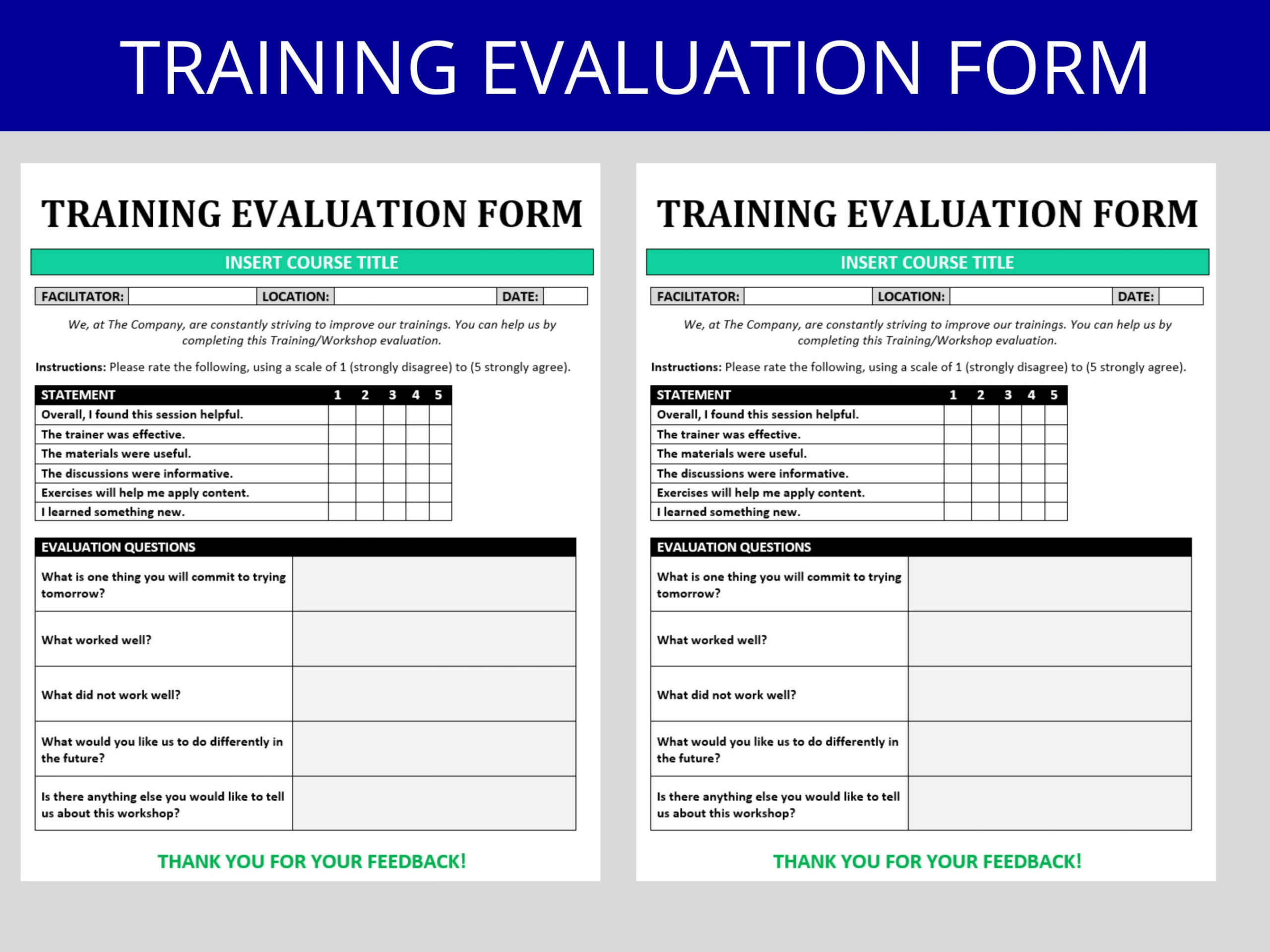 Training Evaluation Form Template HR Training Feedback Editable MS