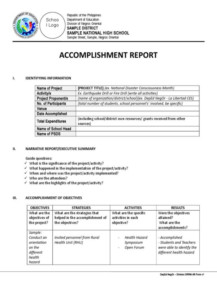 Weekly Accomplishment Report Template