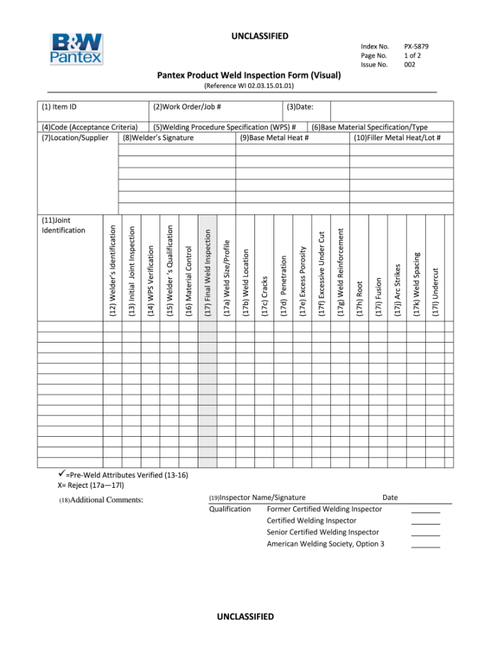 Weld Inspection Form - Fill Online, Printable, Fillable, Blank